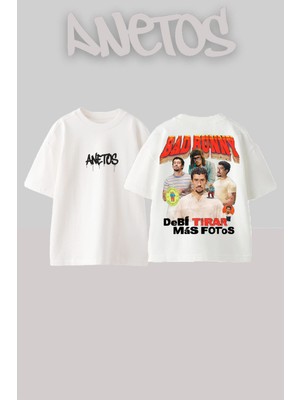 Anetos Bad Bunny 14 Tasarım Sırt Baskılı Pamuk Beyaz Oversize T-Shirt