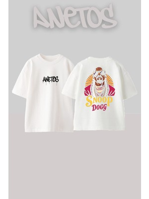 Anetos Snoop Dog 1 Tasarım Sırt Baskılı Pamuk Beyaz Oversize T-Shirt