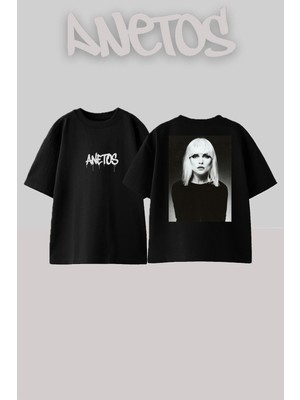 Anetos Blondes 6 Tasarım Sırt Baskılı Pamuk Siyah Oversize T-Shirt