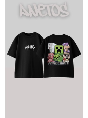 Anetos Camsıetas Tasarım Sırt Baskılı Pamuk Siyah Oversize T-Shirt