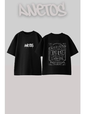 Anetos Garrıson 1919 Tasarım Sırt Baskılı Pamuk Siyah Oversize T-Shirt