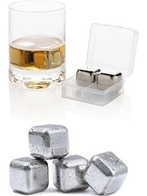 Ronanna Buğz 4'lü Çelik Metal Kaplama Viski Taşı Soğutma Buz Küpü