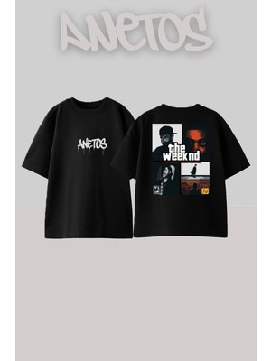 Anetos The Weeknd 2 Tasarım Sırt Baskılı Pamuk Siyah Oversize T-Shirt