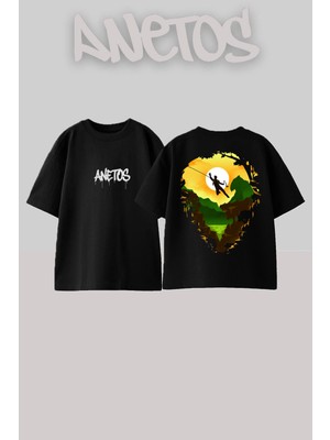Anetos Unchardet Tasarım Sırt Baskılı Pamuk Siyah Oversize T-Shirt