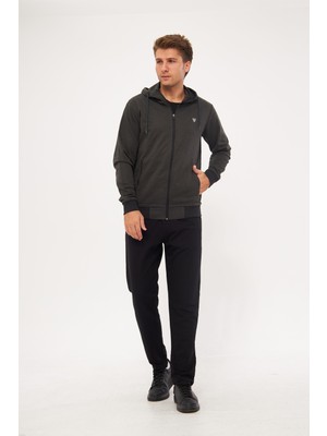 Marco Ferry Erkek Pamuklu Tam Fermuarlı Kapüşonlu Eşofman Takımı Haki 5296-H