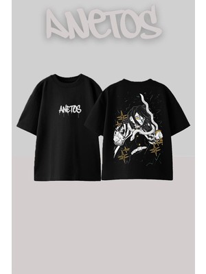 Anetos Demon Slayer 26 Tasarım Sırt Baskılı Pamuk Siyah Oversize T-Shirt