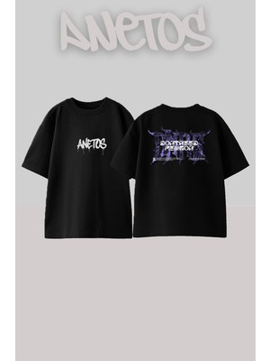Anetos Dontaeed Tasarım Sırt Baskılı Pamuk Siyah Oversize T-Shirt
