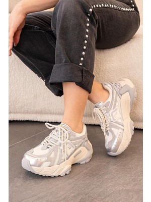 Monica Guja Ithal Özel Seri Özel Taban Hakiki Deri Kadın Spor Ayakkabı Gri