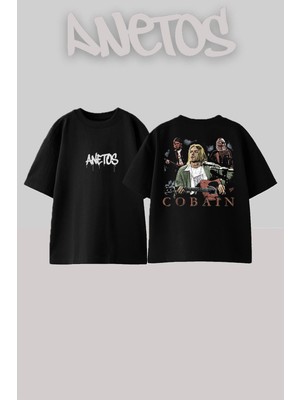 Anetos Cobaın Tasarım Sırt Baskılı Pamuk Siyah Oversize T-Shirt