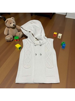 Kapüşonlu Çift Düğme Detaylı Triko Yelek - LY3008-BEJ-3 - 6 Ay Bej