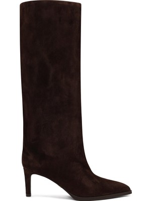 Derimod Kadın Kahverengi Ince Topuklu Süet Deri Çizme 25WFD491710
