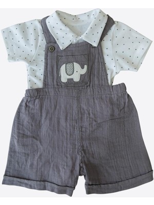 Kitikate Organik Elephant  Şort Salopet 2'li Takım Gri