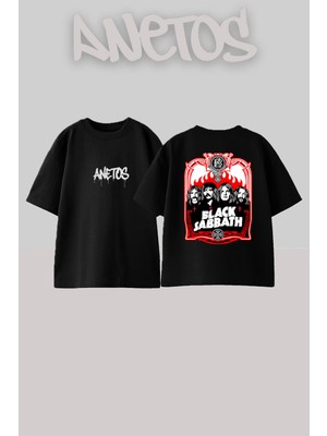 Anetos Black Sabbath 22 Tasarım Sırt Baskılı Pamuk Siyah Oversize T-Shirt