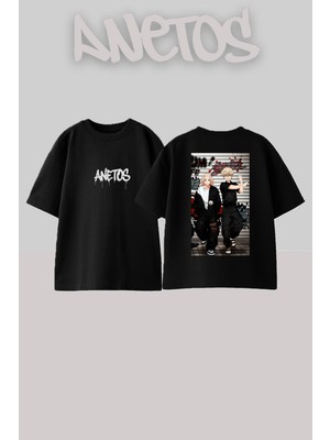 Anetos Tokyo Revengers Manjio Tasarım Sırt Baskılı Pamuk Siyah Oversize T-Shirt