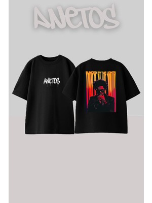 Anetos The Weeknd 0 Tasarım Sırt Baskılı Pamuk Siyah Oversize T-Shirt