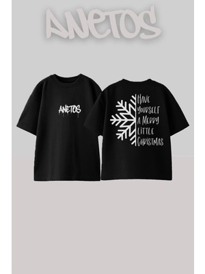 Anetos This Clip Art Tasarım Sırt Baskılı Pamuk Siyah Oversize T-Shirt