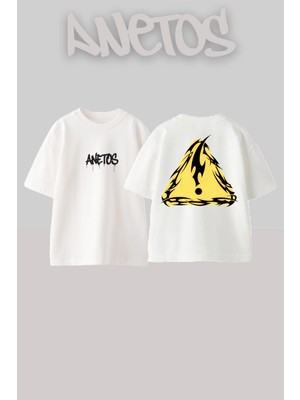 Anetos Danger Tasarım Sırt Baskılı Pamuk Beyaz Oversize T-Shirt