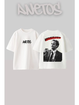 Anetos Legendd Barny Tasarım Sırt Baskılı Pamuk Beyaz Oversize T-Shirt