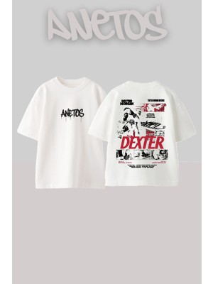 Anetos Dexter 11 Tasarım Sırt Baskılı Pamuk Beyaz Oversize T-Shirt