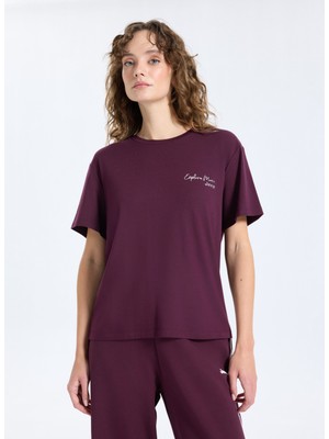 Jeep Bisiklet Yaka Baskılı Mürdüm Kadın T-Shirt J5WL-TST7098