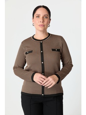 Accort Büyük Beden Desenli Triko Kazak-Siyah/vizon