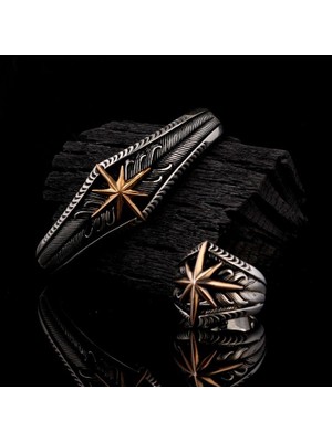 Takı925 Pusula Model Yüzük Bileklik Kombini 925 Ayar Gümüş