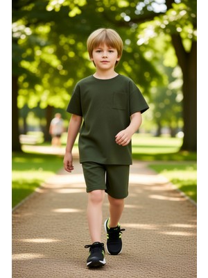 PayBuy Erkek Çocuk Dokulu Örme Bisiklet Yaka Kısa Kollu Tişört ve Şort Takımı Kaliteli Şık Rahat