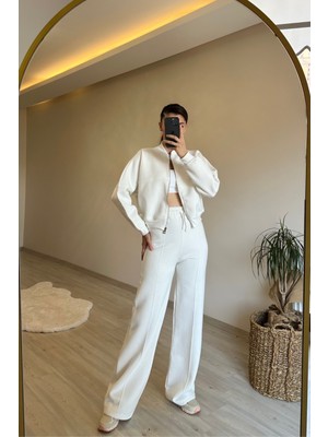 Neşeli Butik Kadın Fermuarlı Oversize Sweat ve Yüksek Bel Eşofman Takımı NM018