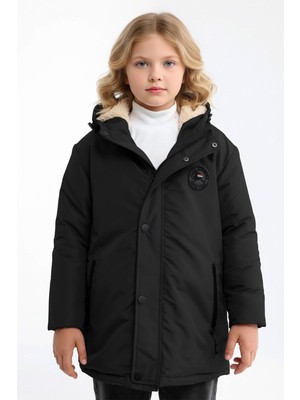 D1fference İçi Kürklü Cepli Kapüşonlu Jel Elyaflı Su ve Rügar Geçirmez Kız Çocuk Kışlık Mont
