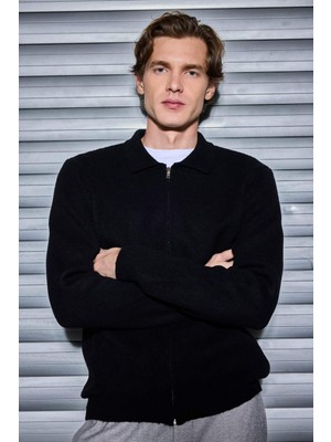 DeFacto Standart Fit Polo Yaka Fermuarlı Triko Hırka E8393AX25CW