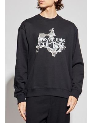 Versace Erkek Regular Fit Barok Desenli Bisiklet Yaka Sweatshirt - Siyah