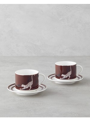 English Home Feline New Bone China 4 Parça 2 Kişilik Çay Fincanı Takımı 230 ml Kahverengi