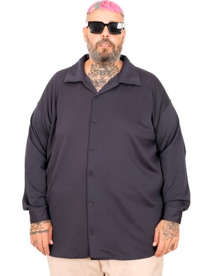 ModeXL Mode Xl Lacivert Büyük Beden Erkek Gömlek 11107 Uzun Kol Günlük Stil 5XL Kesim Kalıbı