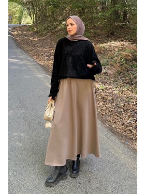 Lamelif Kendinden Desenli Triko Kazak Siyah