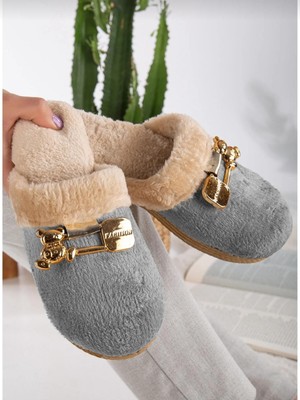 Rose Ayıcık Tokalı Kadın Kışlık Günlük Ev Terliği