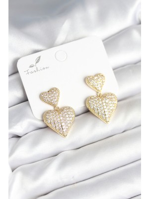 Clariss Kalp Model Zirkon Taşlı Gold Renk Pirinç Kadın Küpe