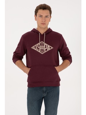 U.S. Polo Assn. Erkek Regular Fit Kapüşonlu Bordo Sweatshirt 50308129-VR177