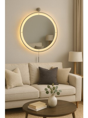 Wallover Design Büyük Boy Masivve Ayna Kablosuz Ledli Mat Gümüş (60X80), Modern Dekoratif Ayna(Mobilya)