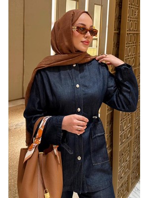 Carell Betül Duman'ın Tercihi Gwen Tensel Denim Ceket Koyu Mavi