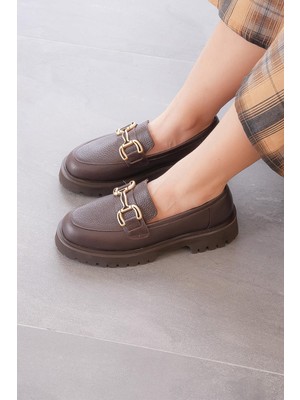 Stilbagshoes TERESA İTHAL TOKA DETAYLI HAKİKİ DERİ LEOFER KADIN GÜNLÜK AYAKKABI KAHVE