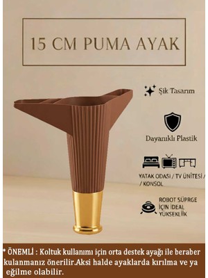 İmt Aksesuar  Puma 15 cm Ceviz-Altın Mobilya Kanepe Tv Ünitesi Kosol Dolap Komidin Ayağı