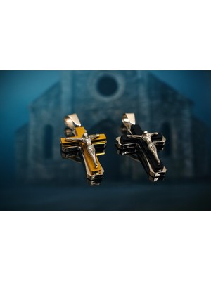 Altın ve Siyah Renk Seçenekli, Isa Figürlü, Paslanmaz Zincirli Dini Sembol Unisex Çelik Haç Kolye