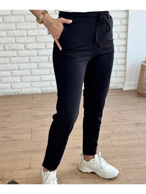 Double TT Kadın Full Likralı Beli Bağçıklı Süper Rahat Duble Paça Bilek Boy Üst Düzey Pantolon