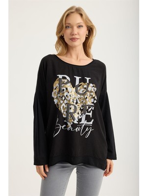 Home Store Yaldızlı Kalp Pure Bluz