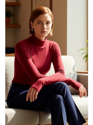 FRM Kadın Şık Crop Balıkçı Yaka Slim Kalıp Örme Fitted Vücuda Oturan Parmak Detaylı Fitilli Esnek Bluz