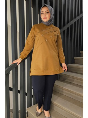 Pys Giyim Kadın Dikme ve Taş Detaylı Tesettür Tunik