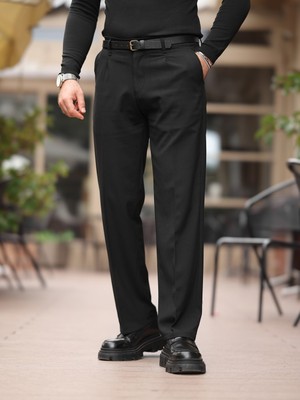 Baselco Old Money Kumaş Pantolon Erkek Slim Fit Düz Paça Pamuk-Elastan Siyah Renk