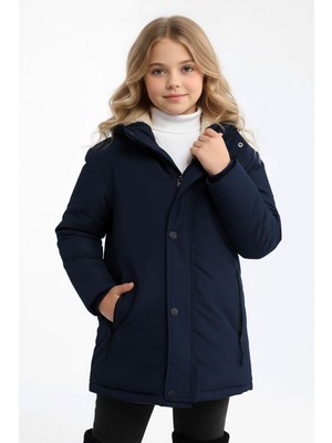 D1fference İçi Kürklü Su ve Rüzgar Geçirmez Kapüşonlu Kız Çocuk Mont