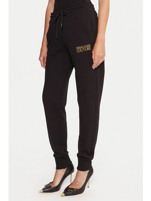 Versace Kadın Regular Fit Nakışlı Yazı Logolu Paçası Lastikli Eşofman Altı - Siyah/altın Sarısı