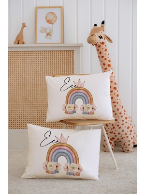 Lilabio %100 Pamuk Isme Özel 2li Ekru Bebek Yastık Kılıfı 35X45 Cm-Gökkuşağı